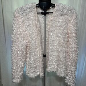 Vtg 90s Side Effects Medium Furry fluffy Pink‎ Cardigan sweater Hong Kong Y2K